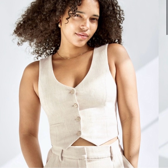 Aritzia Wilfred Desire Wool Blend Twill Suit Vest Button Preppy Academia SZ 4 - Picture 5 of 16